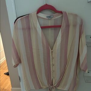 Rails Cream & Pink Vertical Stripe Tie-Front Blouse
